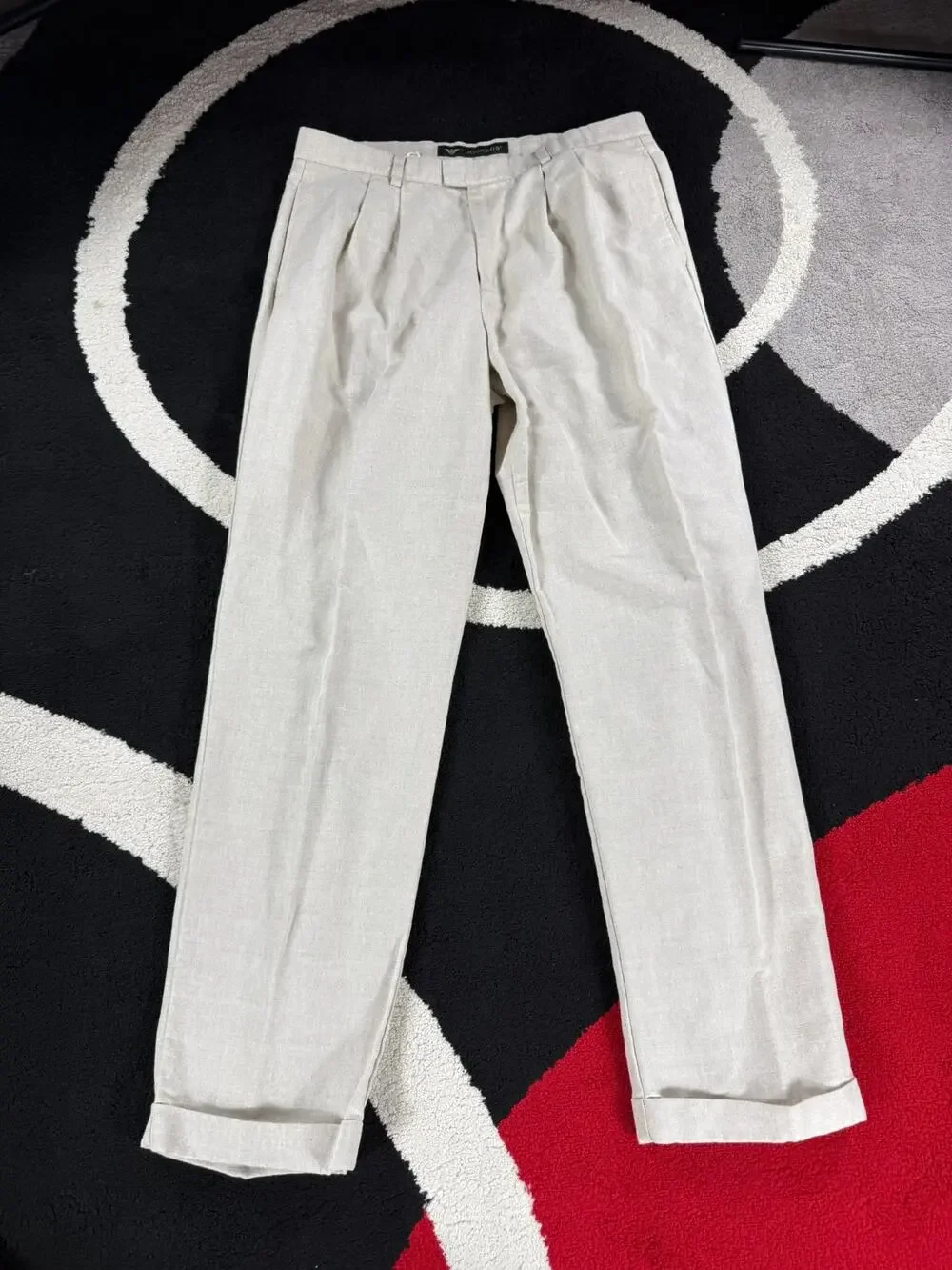 Dockers Pants Mens 36x32 Cream Linen Blend Cotton Pleated Casual Beach Cuffed